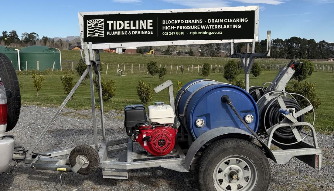 Tideline's waterblasting rig, signwritten and ready to go